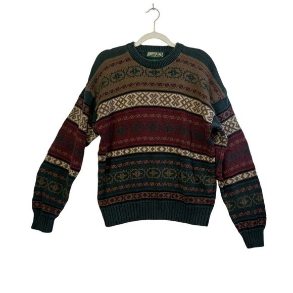 Vintage 1990s American Eagle Knit Crewneck Sweater / Striped / All Over Pattern - Picture 5 of 16